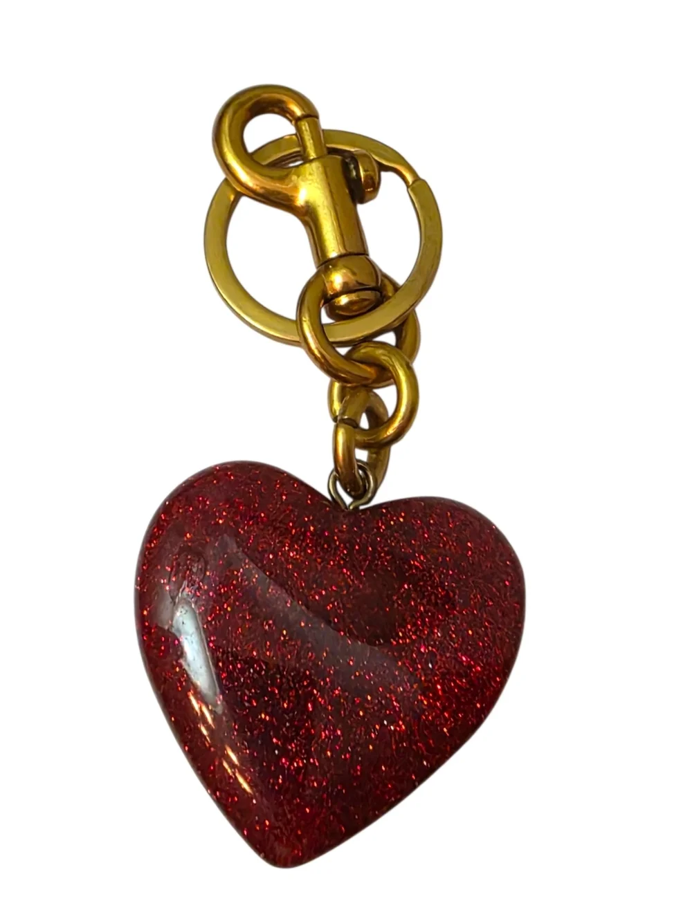 Red Glitter Large Red Heart Purse Charm Keychain Gold NWT